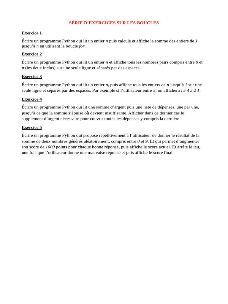 Exercices Python sur les boucles | PDF