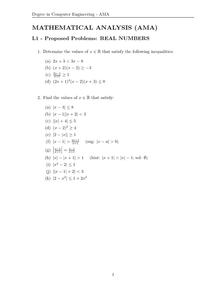 Real Number Inequalities Problems | PDF