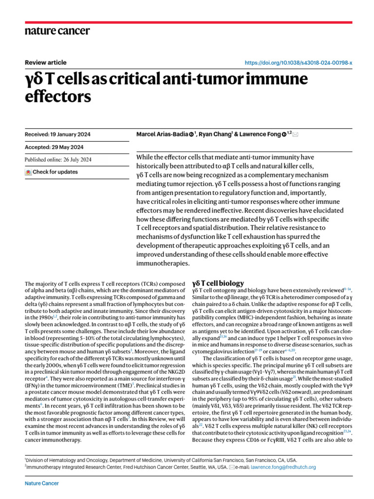 γδ T Cells: Key Players in Cancer Immunity | PDF | T Cell | Immune System