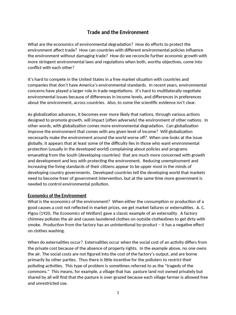 Trade Impacts on Environmental Economics | PDF | Externality | Pollution