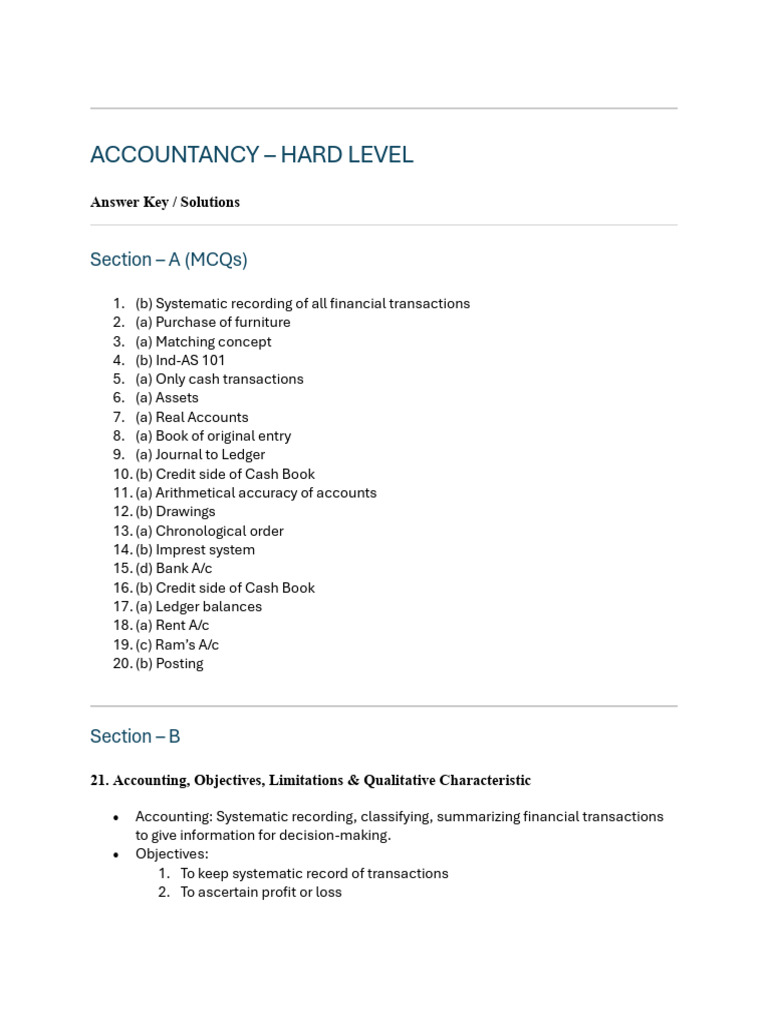Accountancy Hard Level Answer Key | PDF | Debits And Credits | Corporations