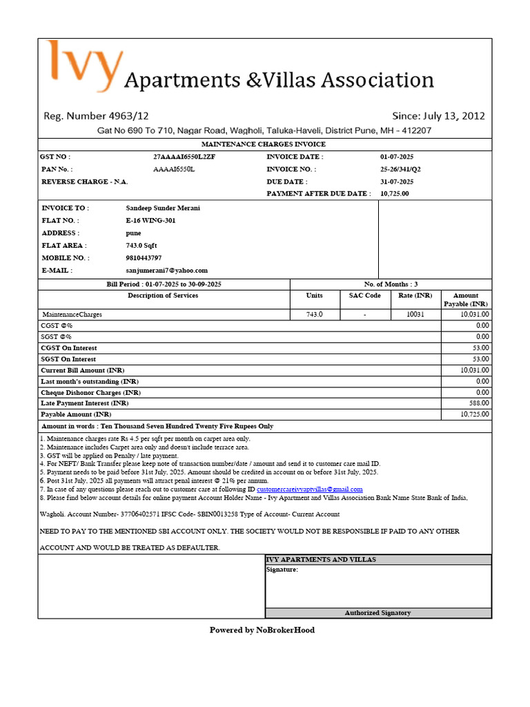 Attach1maintenance Charges Invoice 1756958243 | PDF | Invoice | Payments