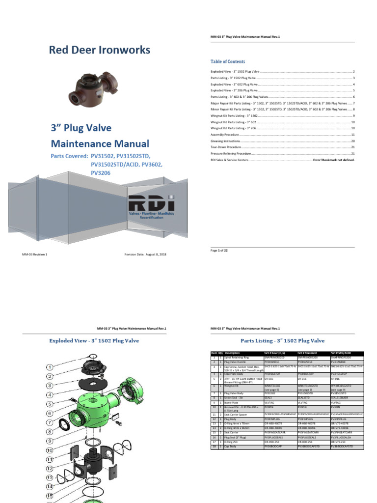 3” Plug Valve Maintenance Manual | PDF | Valve | Equipment