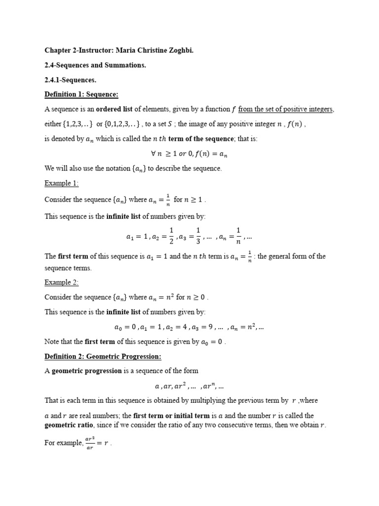 Sequences and Summations Explained | PDF | Sequence | Summation