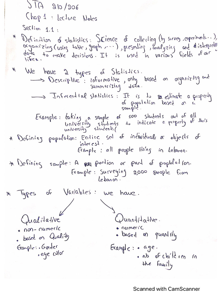 STA Chap 1 Notes | PDF
