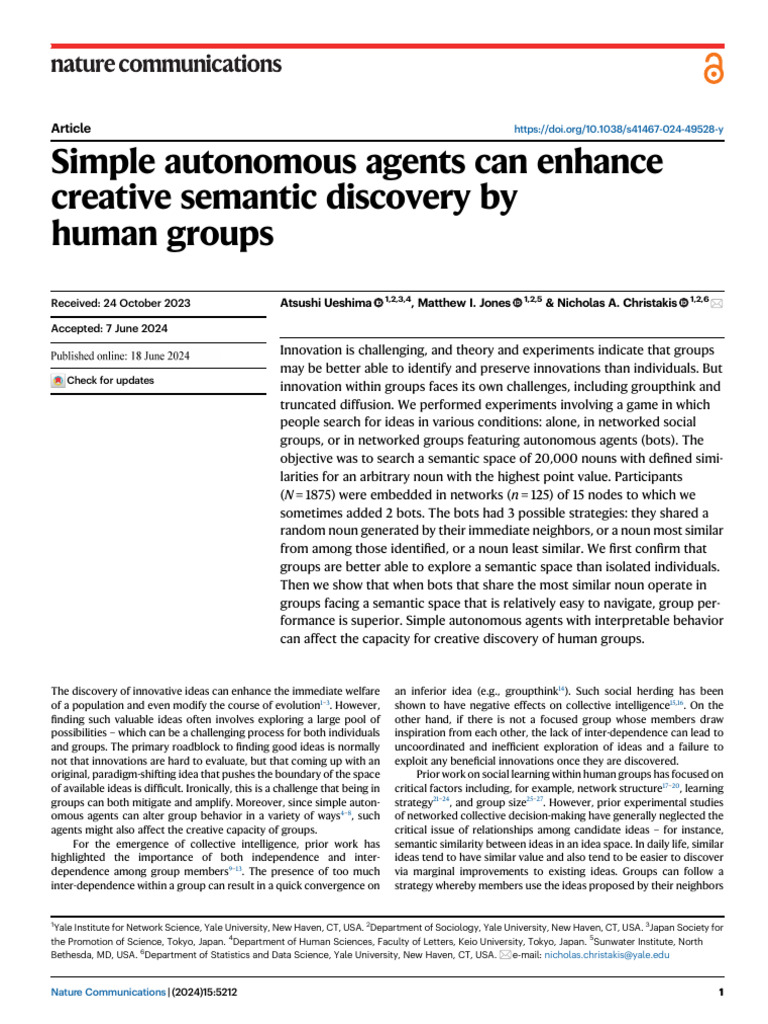 Simple Autonomous Agents Can Enhance Creative Semantic Discovery by ...