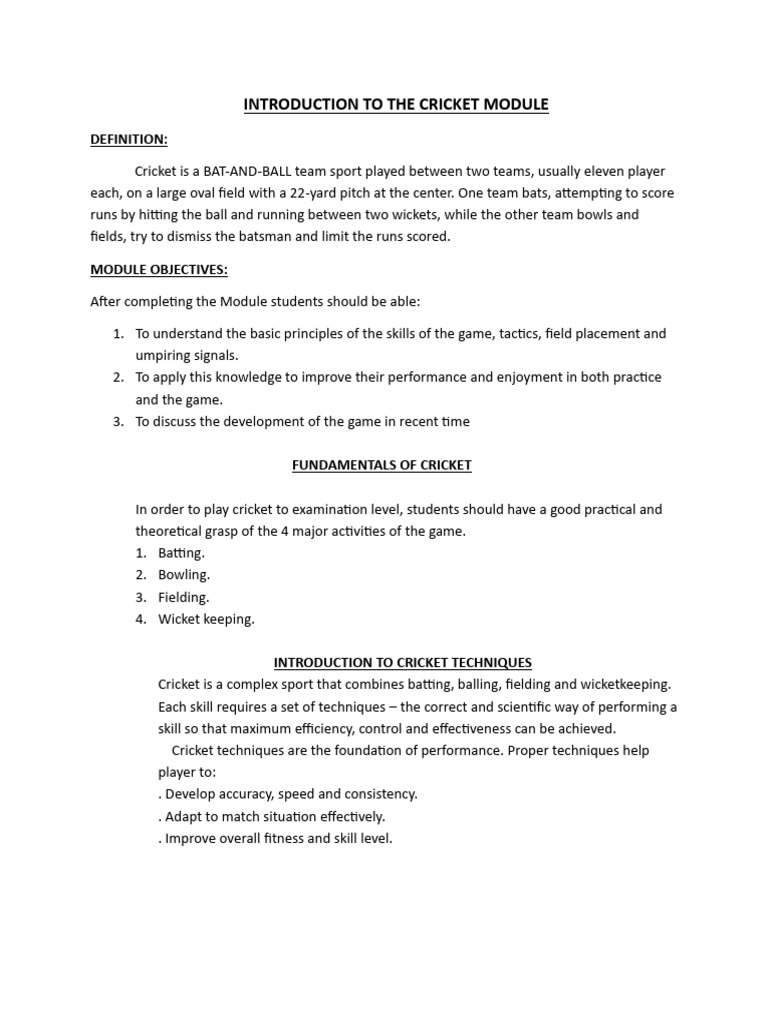 Cricket Techniques and Skills Overview | PDF | Bowling (Cricket) | Cricket