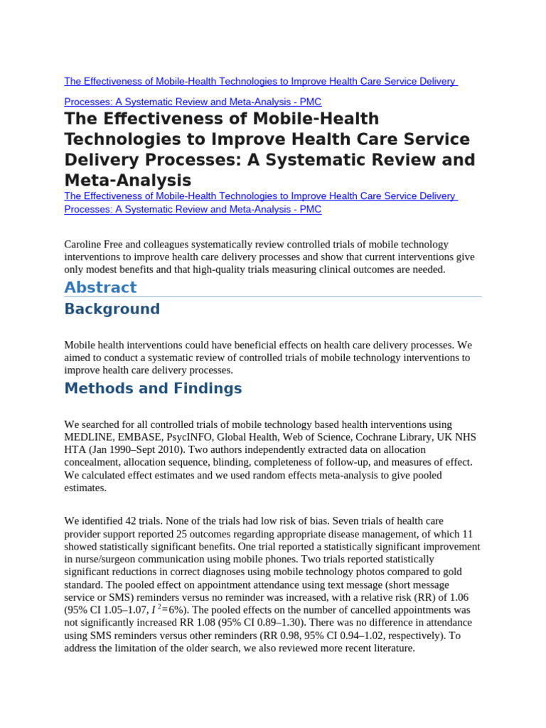 Mobile Health Technologies Review | PDF | Mobile Device | Systematic Review