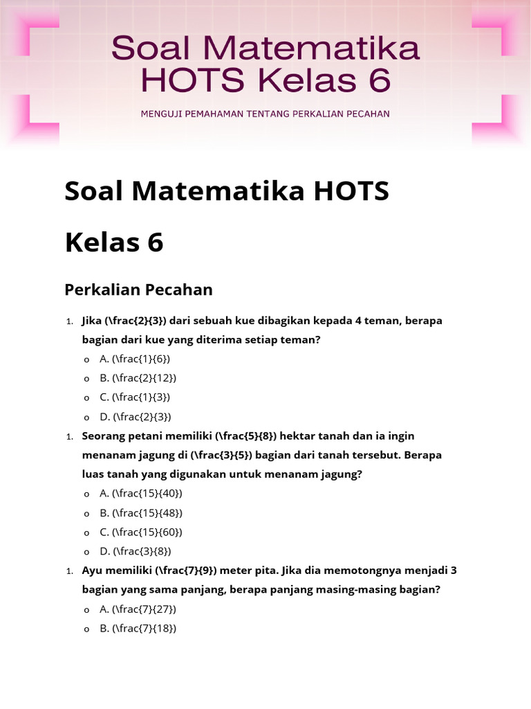 Soal Matematika Kelas 6: Pecahan dan Desimal | PDF