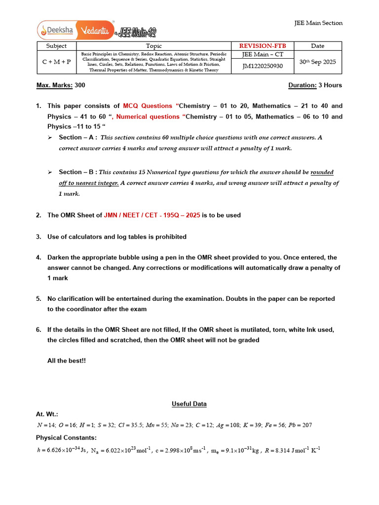 JEE Main 2025 Exam Format and Guidelines | PDF | Photoelectric Effect ...
