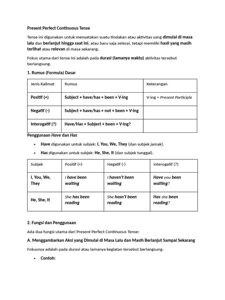 Panduan Present Perfect Continuous Tense | PDF