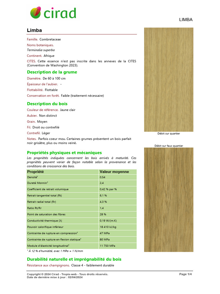 Propriétés et utilisations du bois Limba | PDF