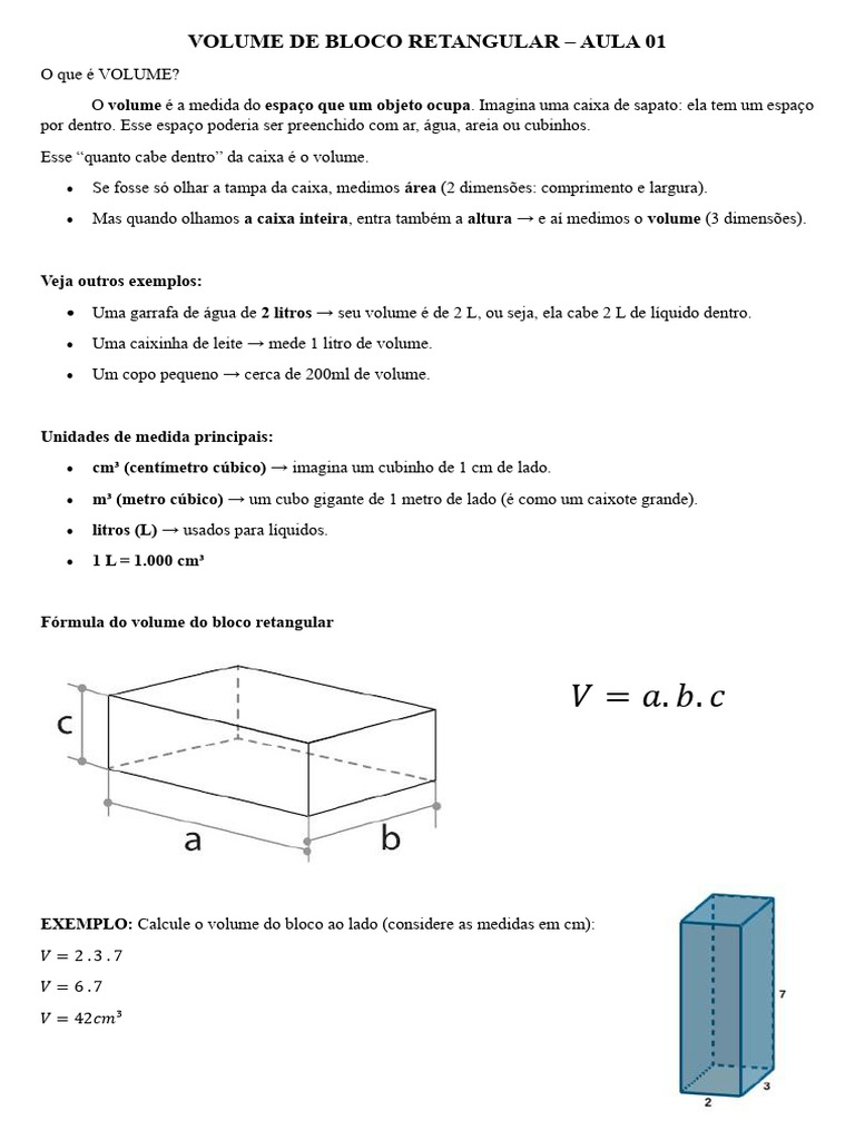 Cálculo do Volume de Blocos Retangulares | PDF