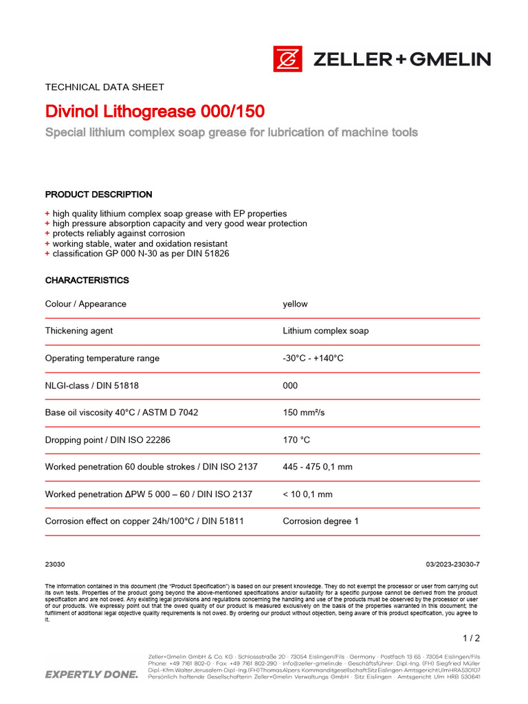 Divinol Lithogrease 000 150 FT | PDF | Mechanical Engineering ...