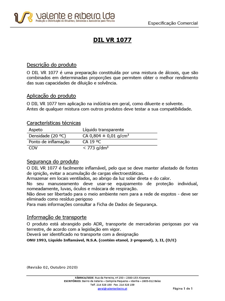 DIL VR 1077: Diluente e Solvente Seguro | PDF