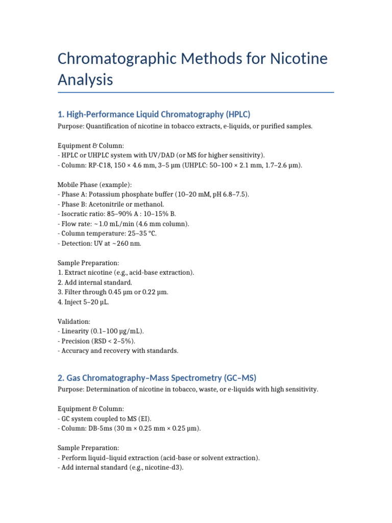 Nicotine Analysis: HPLC & GC-MS Methods | PDF | High Performance Liquid  Chromatography | Physical Sciences