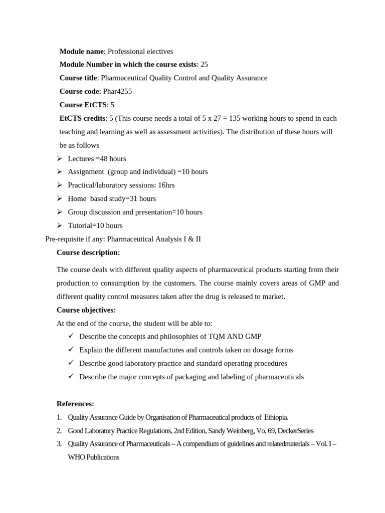 Pharmaceutical Quality Control Course | PDF
