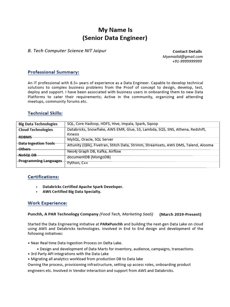 Senior Data Engineer Profile Summary | PDF | Apache Hadoop | Amazon Web ...