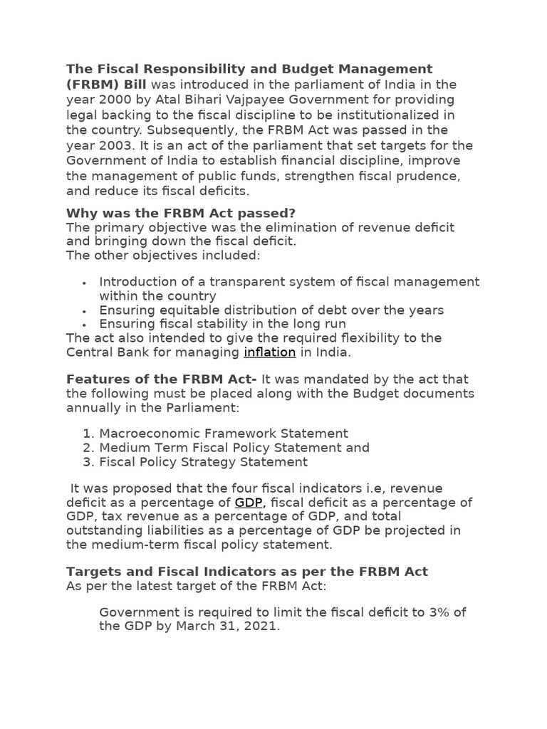 Understanding India's FRBM Act 2003 | PDF | Government Budget Balance ...