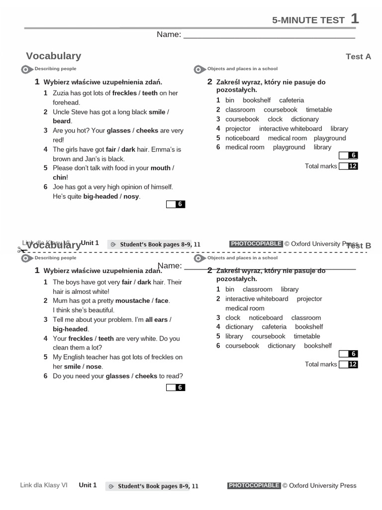 Unit 1 Vocabulary Test for Students | PDF