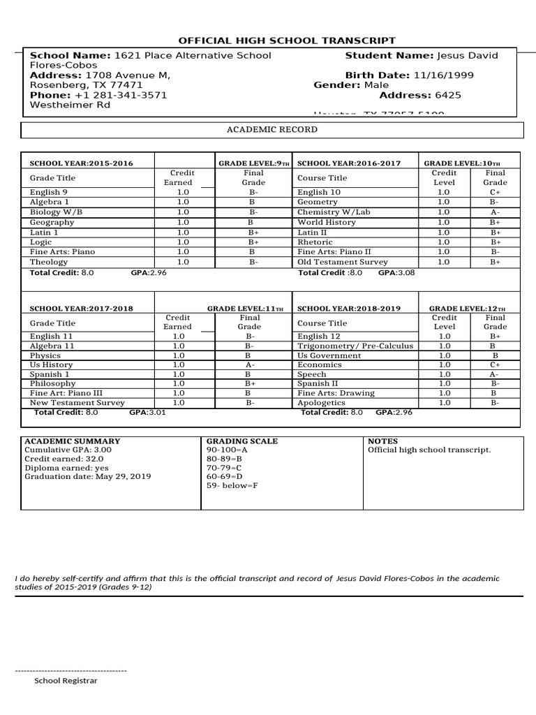 Official Transcript: Jesus Flores-Cobos | PDF
