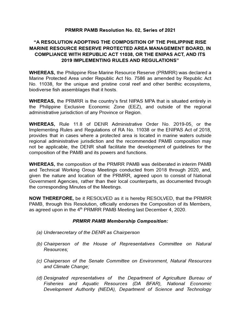 PRMRR PAMB Composition Resolution | PDF | Marine Biology | Natural ...