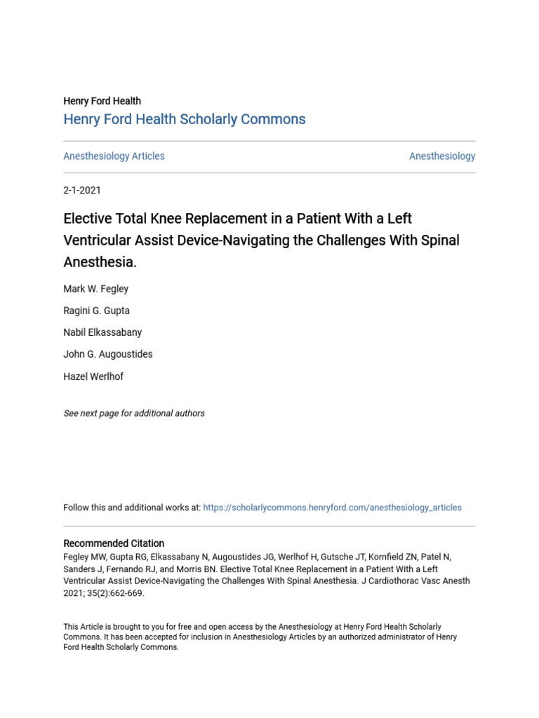 Knee Replacement with LVAD: Anesthesia Insights | PDF | Anesthesia ...