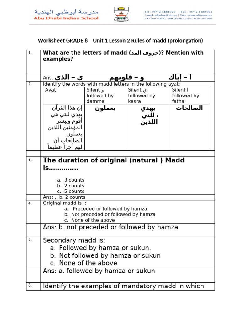 Rules of Madd for Grade 8 | PDF