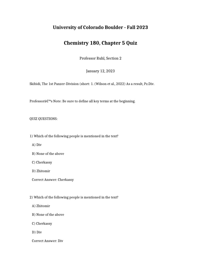 Chemistry 180 Chapter 5 Quiz Review | PDF