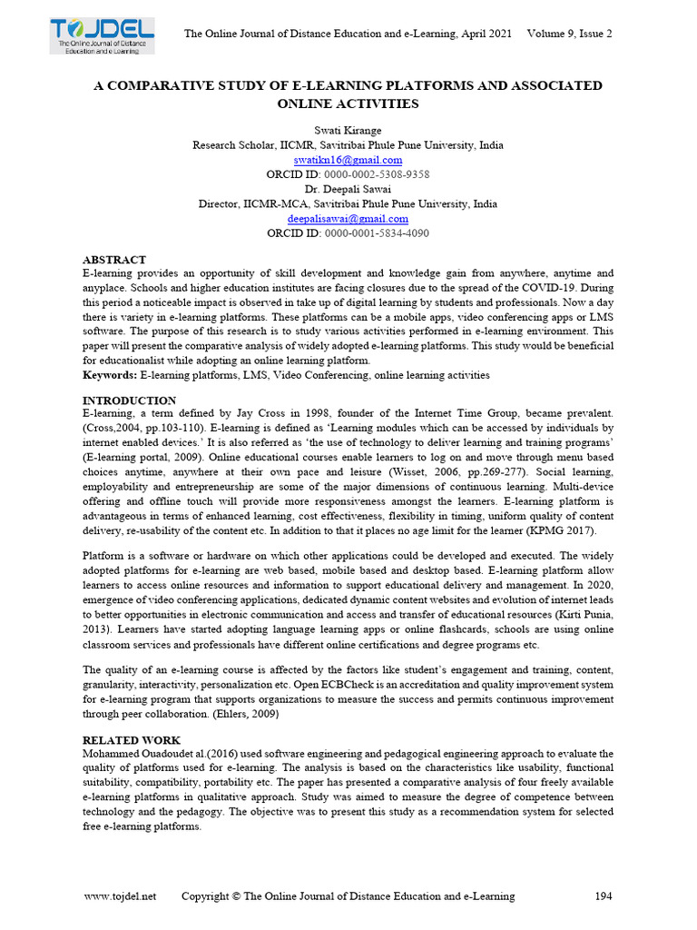 Comparative Analysis of E-Learning Platforms | PDF | Educational ...