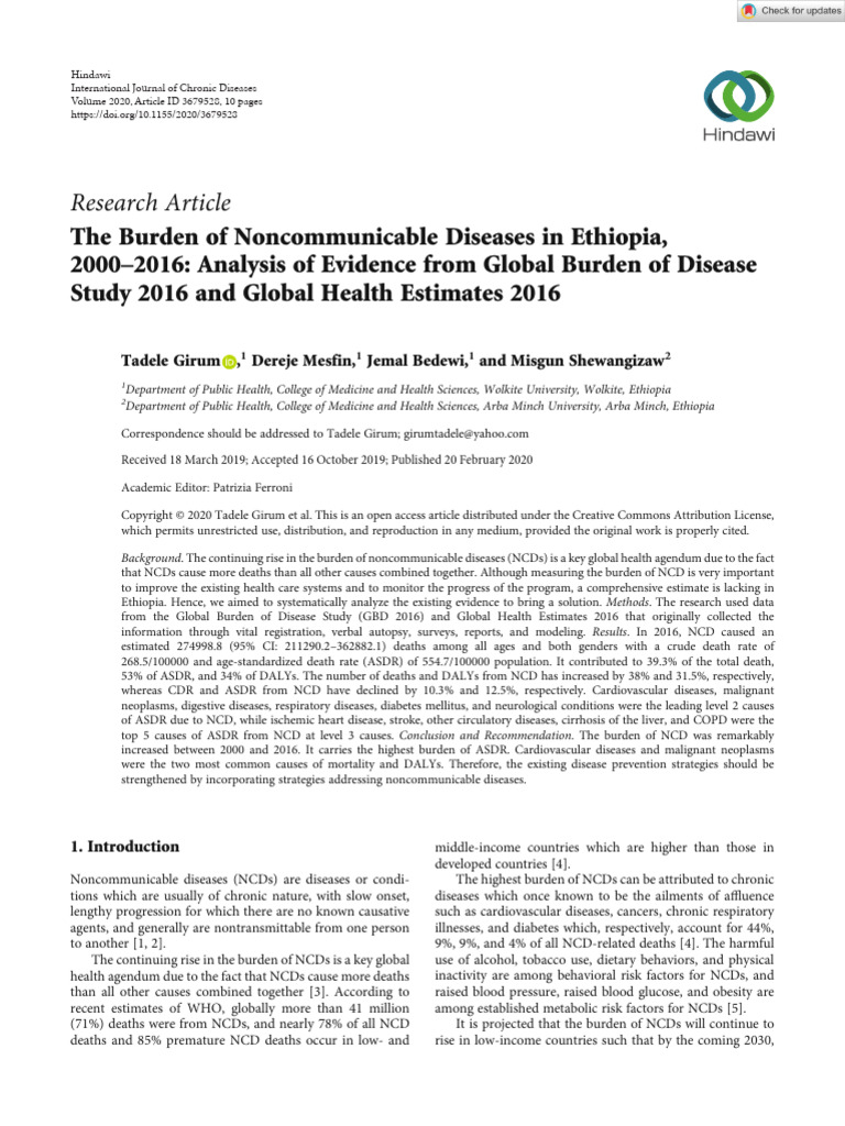 The Burden of Noncommunicable Diseases in Ethiopia 2000 - 2016 | PDF ...