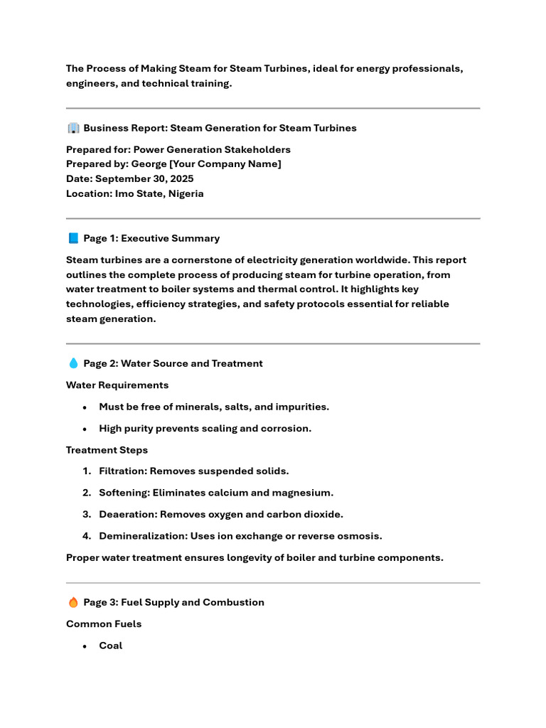 Steam Generation Process for Turbines | PDF | Steam | Boiler