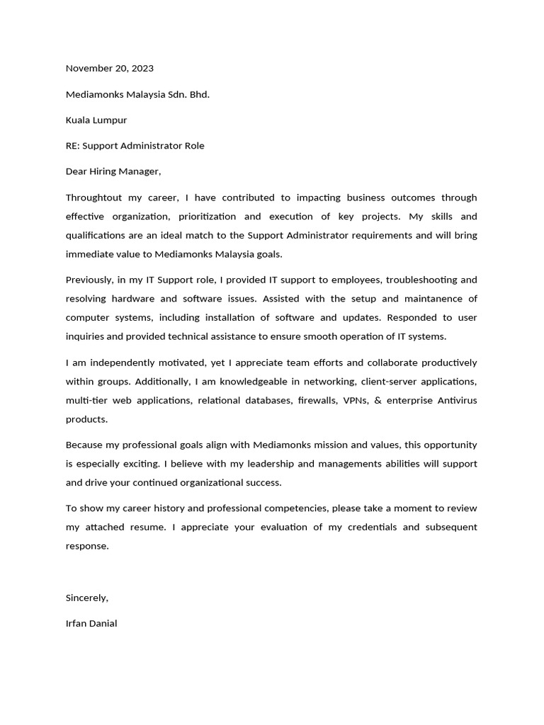 Application for Support Administrator Role | PDF