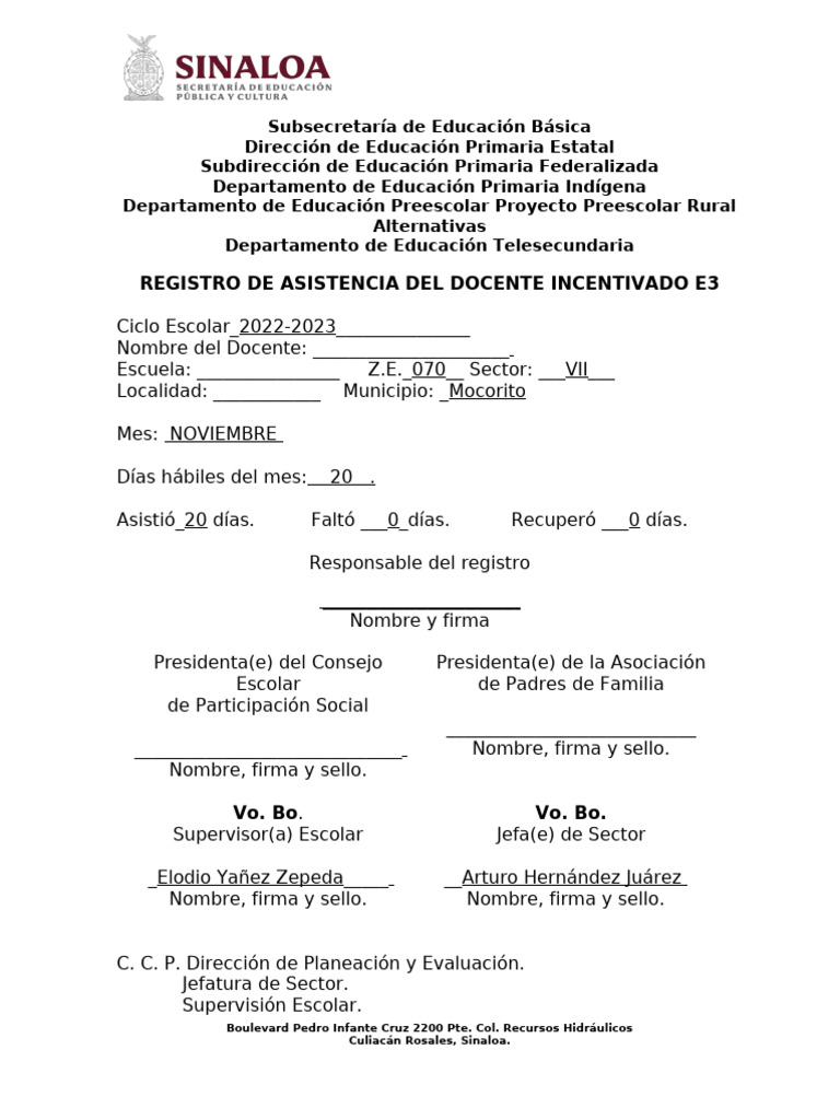 Registro de Asistencia Docente E3 2022-2023 | PDF