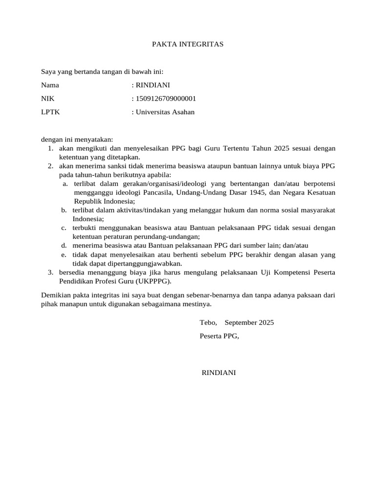Format Pakta Integritas-1 | PDF