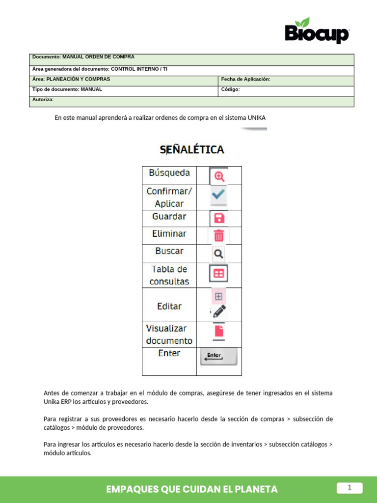 Manual para Crear Órdenes de Compra UNIKA | PDF | Botón (Computación ...