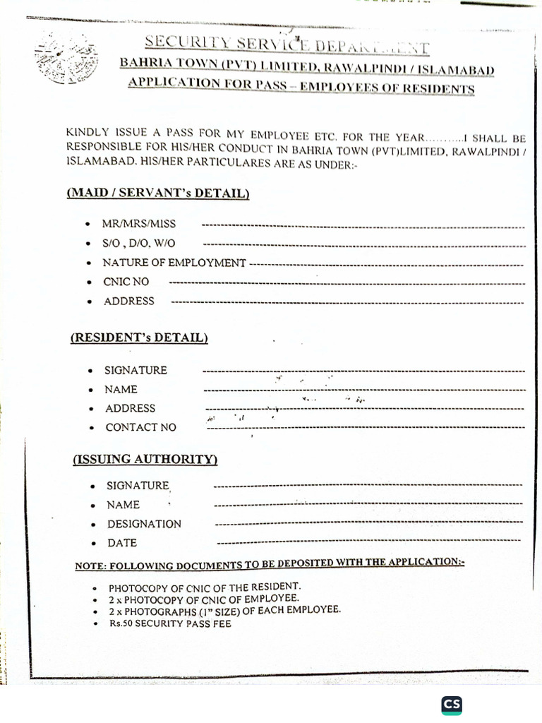 Security Pass Form | PDF