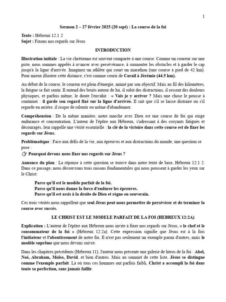 La course de la foi : Fixons nos regards sur Jésus | PDF | Épître aux ...