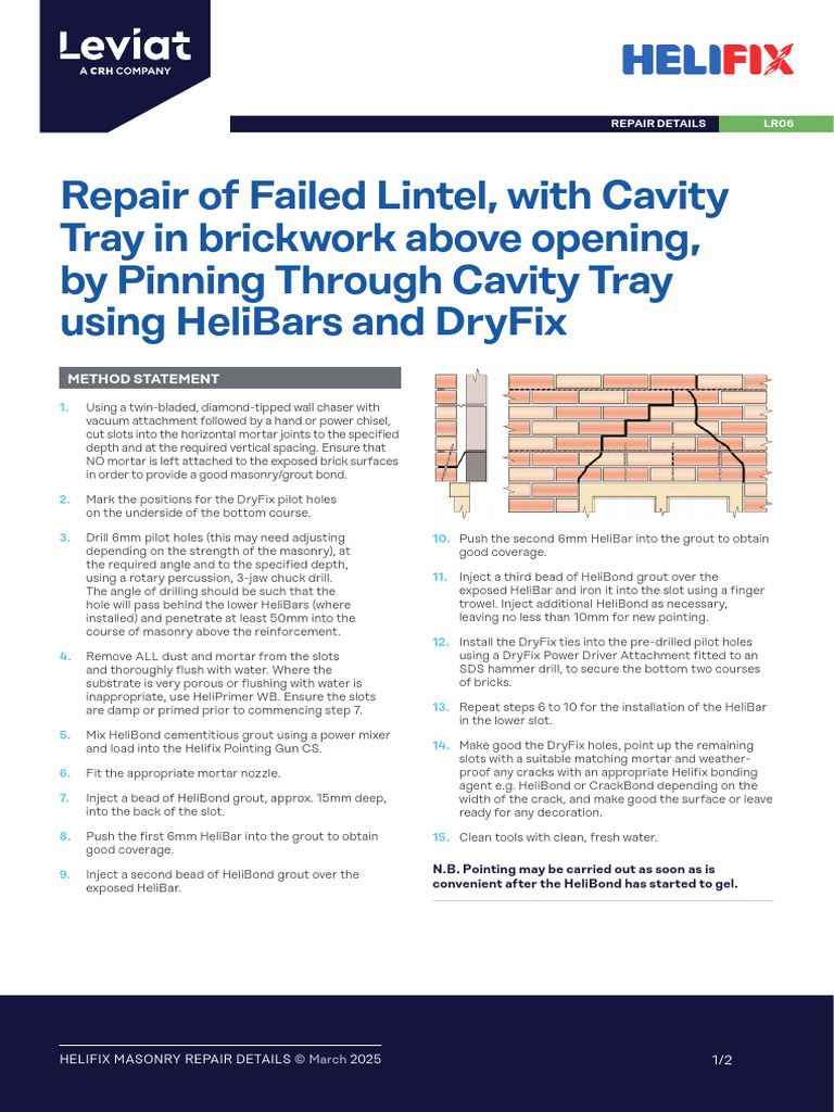Helifix Lintel Repair Method Guide | PDF | Drill | Masonry