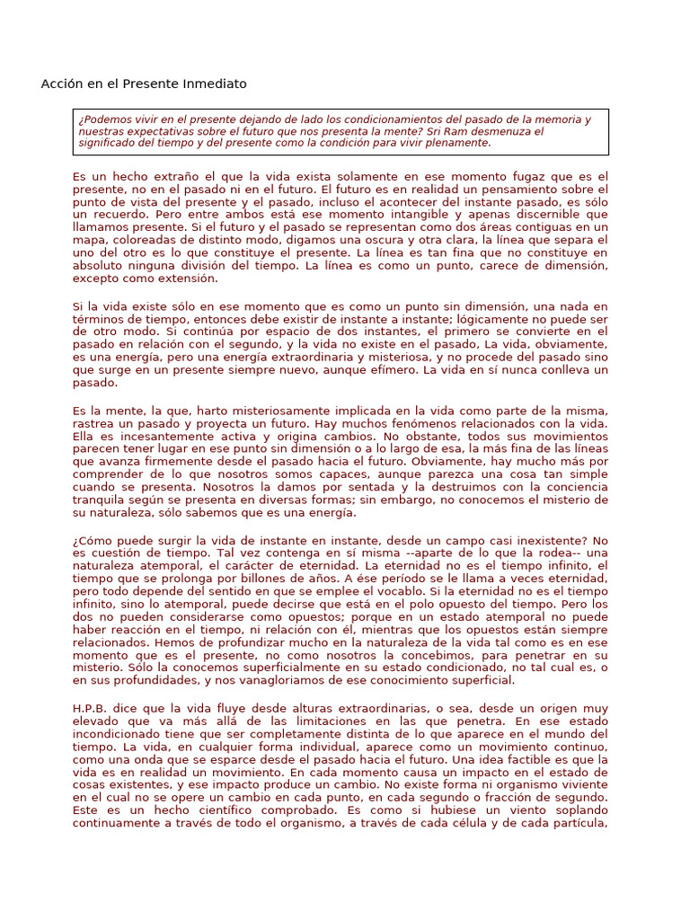 Vivir en el Presente Inmediato | PDF | Belleza | Pensamiento