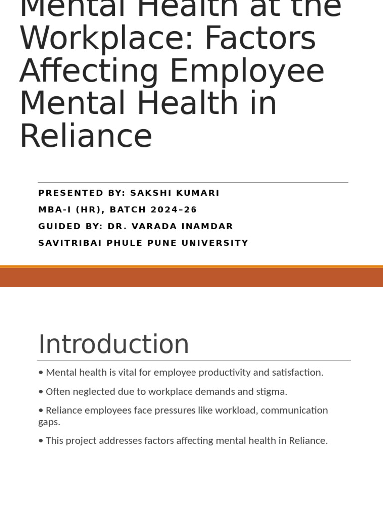 Employee Mental Health Factors at Reliance | PDF | Occupational Stress ...