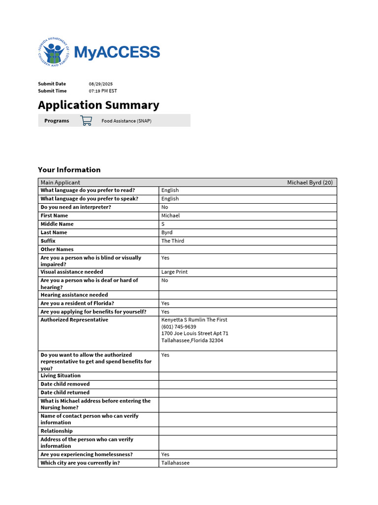 SNAP Application for Michael Byrd | PDF | Social Security Number ...