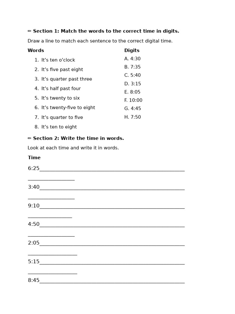 Time Matching and Writing Exercises | PDF | Chess | Chess Theory