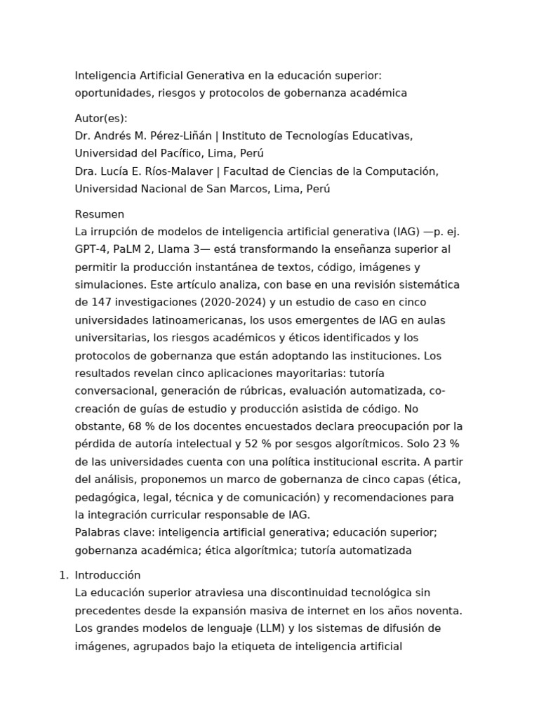 Inteligencia Artificial Generativa en La Educación Superior ...