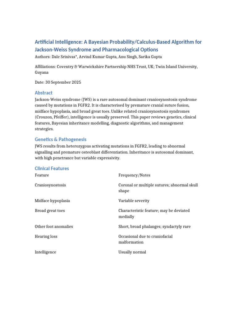 Bayesian Algorithm for Jackson-Weiss Syndrome | PDF | Congenital ...