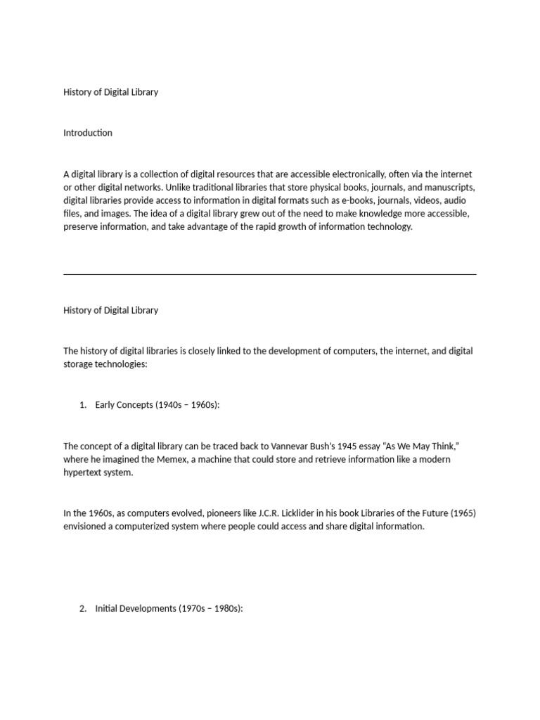Evolution of Digital Libraries History | PDF | Digital Library ...