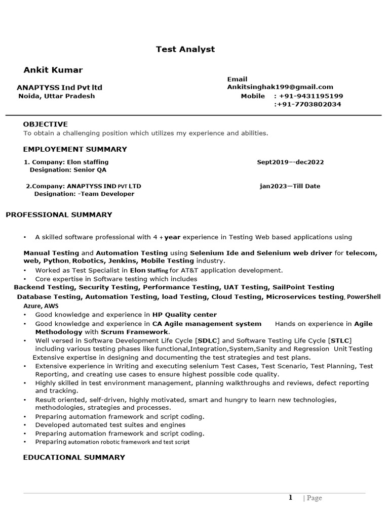 Software Testing Analyst Resume | PDF | Software Development | Software ...