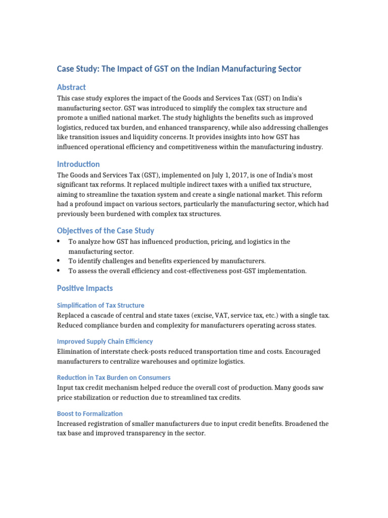 Impact of GST On Indian Manufacturing Sector | PDF | Taxes | Value ...