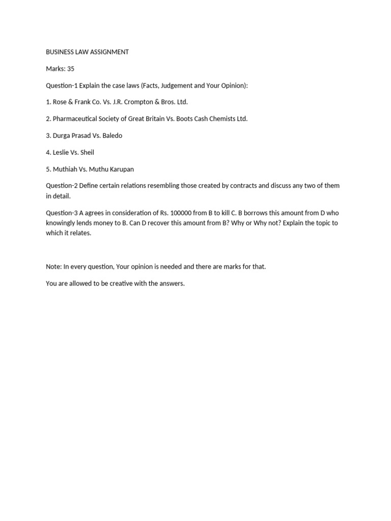 Business Law Case Analysis Assignment | PDF