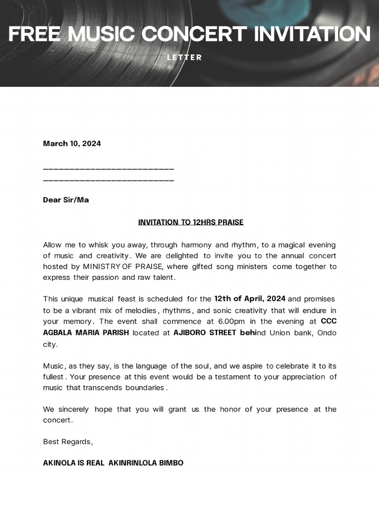 Free Music Concert Invitation Letter | PDF